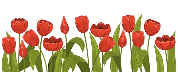 Plik wektorowy wiele pięknych kolorowych tulipanów z liśćmi na białym tle ilustracja wektorowa