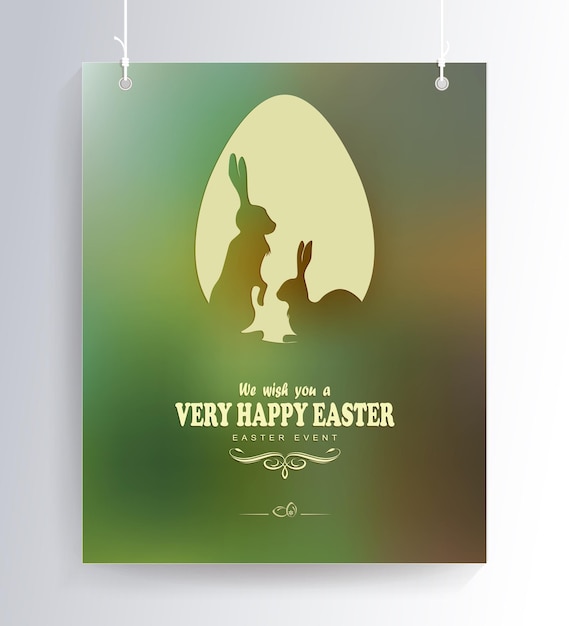 Plik wektorowy wielkanocna ciemna kompozycja z sylwetką jajka i dwoma królikami pocztówka