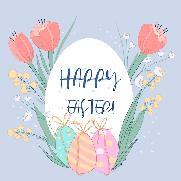 Wielkanocna Kartka Z życzeniami Lub Baner Z Jajkami I Wiosennymi Kwiatami Zaproszenie Na święta Wielkanocne