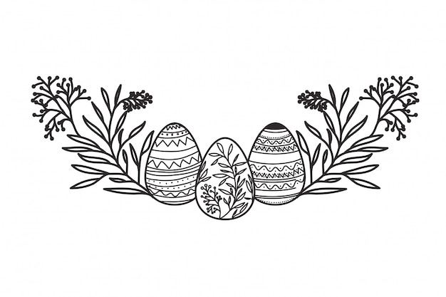 Plik wektorowy wielkanocni jajka z kwiatami i liśćmi odizolowywali ikonę