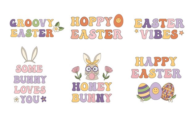 Plik wektorowy wielkanocny cytat happy easter bunny napis z uroczymi elementami marchwi króliczek kwiaty