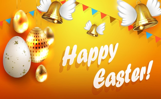 Wielkanocny Sztandar Z Malowanymi Złotymi Jajkami Dzwonki Ze Skrzydłami