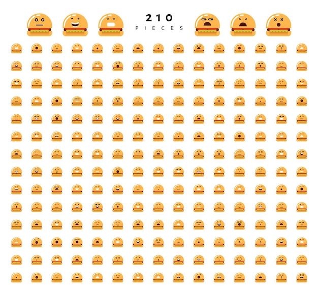 Wielki Zestaw 224 Emocji Na Białym Tle. Postacie Uśmiechają Się Emoji Dla Sieci. Gniew I Współczucie. śmiech, łzy. Uśmiech Smutek Niespodzianka. Strach Przed Szczęściem.