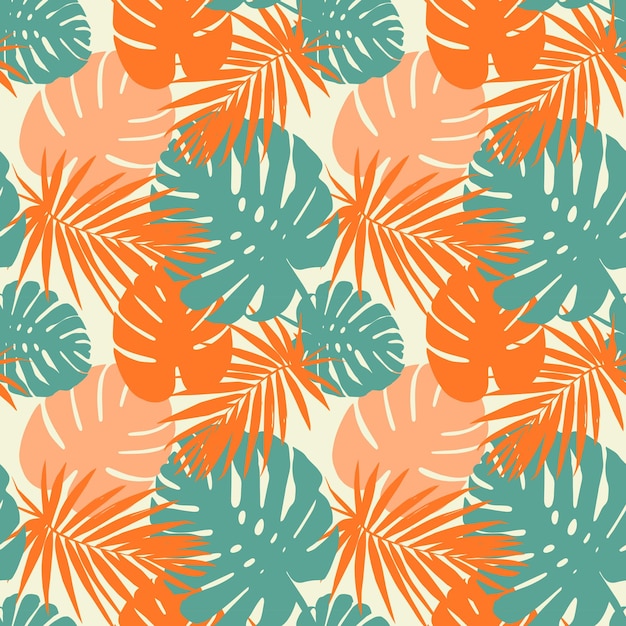 Wielobarwny wzór liści tropikalnych palm