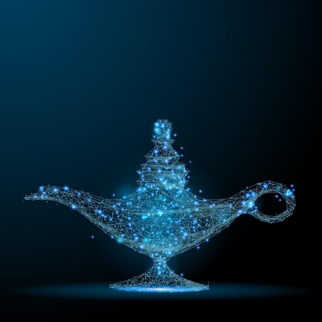 Wieloboczna lampa magiczna izolowana na ciemnym tle Ilustracja polivektorowa niska