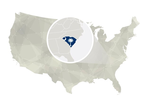 Wielokątna Abstrakcyjna Mapa Usa Z Powiększonym Stanem Karolina Południowa Mapa Stanu Karolina Południowa I Flaga Mapa Wektorowa Usa I Karoliny Południowej Ilustracja Wektorowa