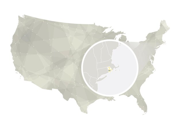 Wielokątne Streszczenie Mapa Usa Z Powiększony Stan Rhode Island Mapa Stanu Rhode Island I Flaga Usa I Rhode Island Wektor Mapa Ilustracja Wektorowa