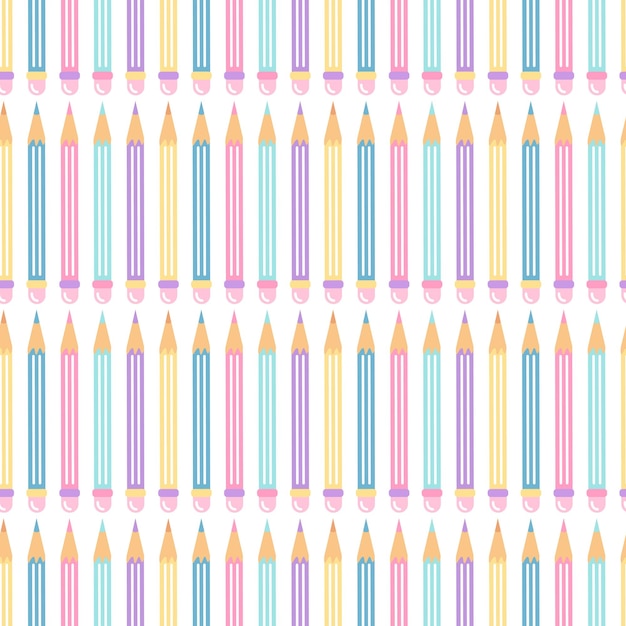 Wielokolorowe ołówki z gumką na białym tle wektor wzór