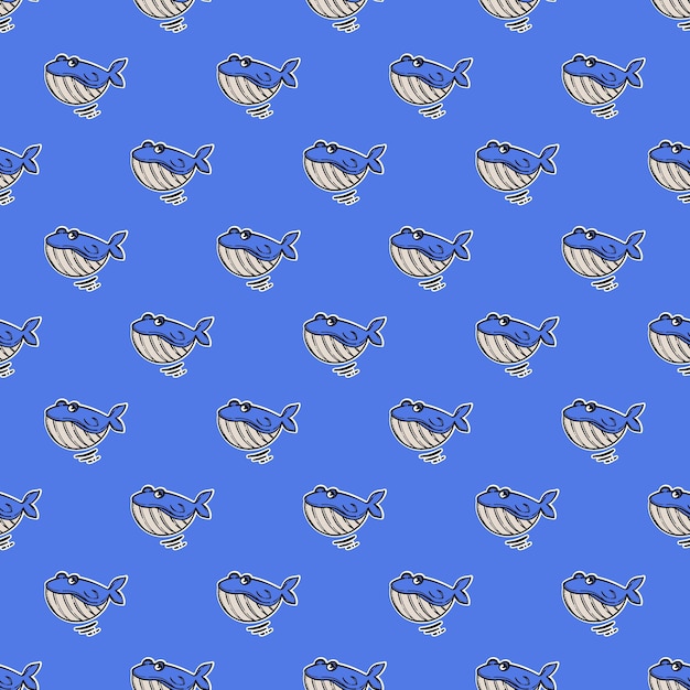 Wieloryb Uśmiechający Się Kreskówka Ręcznie Rysowane Morze Wzór Druku