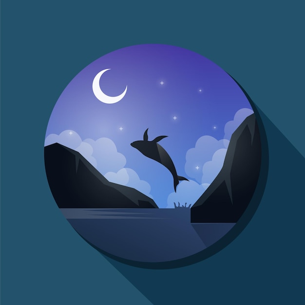 Wieloryb W środku Nocy Ilustracja