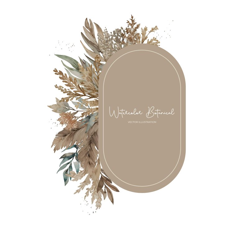 Wektor wieniec z pionowego owalnego pampas grass leaf sprigs dry flowers w stylu boho w brązowych odcieniach