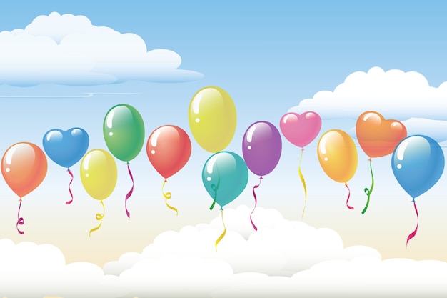 Plik wektorowy wiersz balonów latanie na niebieskim niebie ilustracji wektorowych