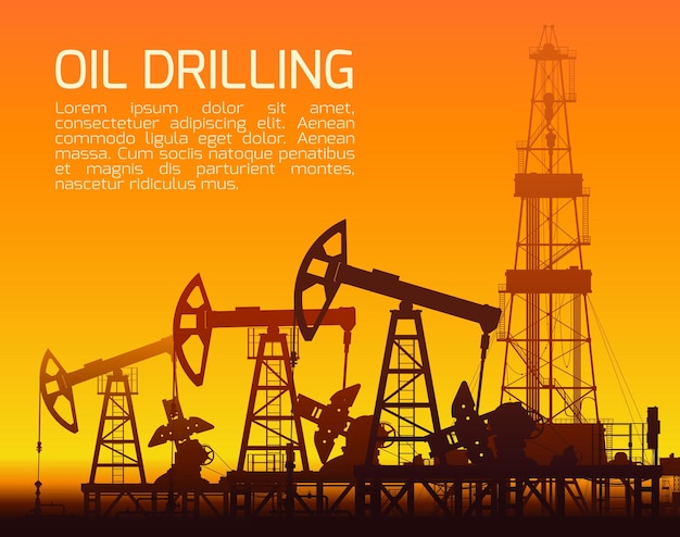 Plik wektorowy wiertnice i pompy olejowe o zachodzie słońca