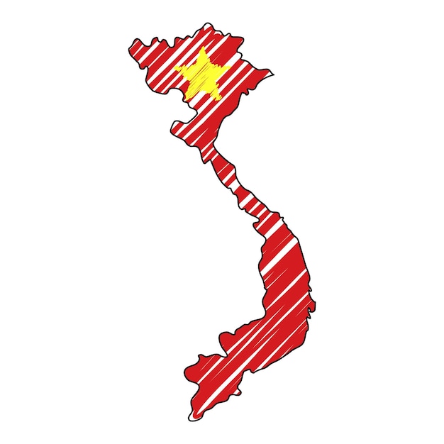Wietnam Mapa Ręcznie Rysowane Szkic Wektor Ilustracja Koncepcja Flaga Dzieci Rysunek Mapę Bazgrołów Mapa Kraju Infografika Broszury I Prezentacje Na Białym Tle Ilustracji Wektorowych
