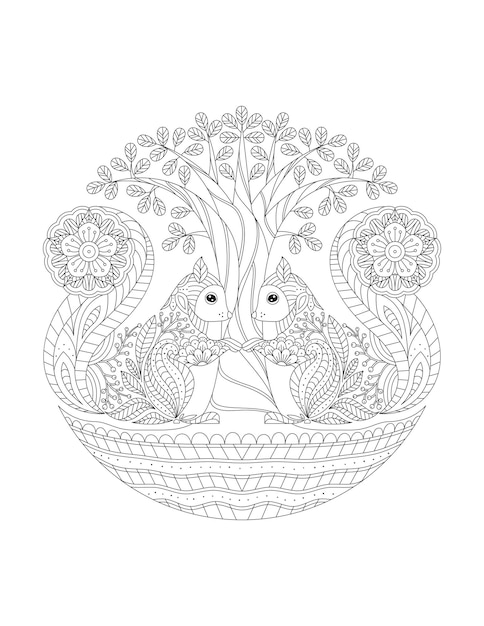 wiewiórka i kwiat ręcznie rysowane szkic ilustracji dla dorosłych kolorowanka