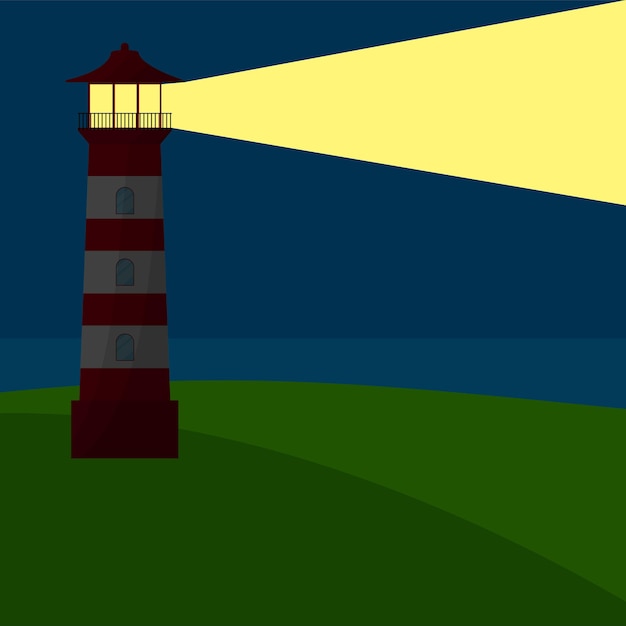 Plik wektorowy wieża latarni z promieniem światła w ciemności naturalny krajobraz tła ilustracja wektorowa