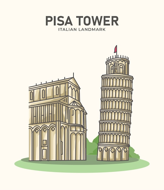 Wieża W Pizie Włoski Punkt Orientacyjny Minimalistyczna Ilustracja
