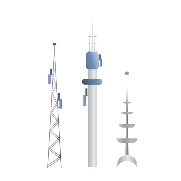 Wieże Komunikacyjne Na Białym Tle Ilustracja