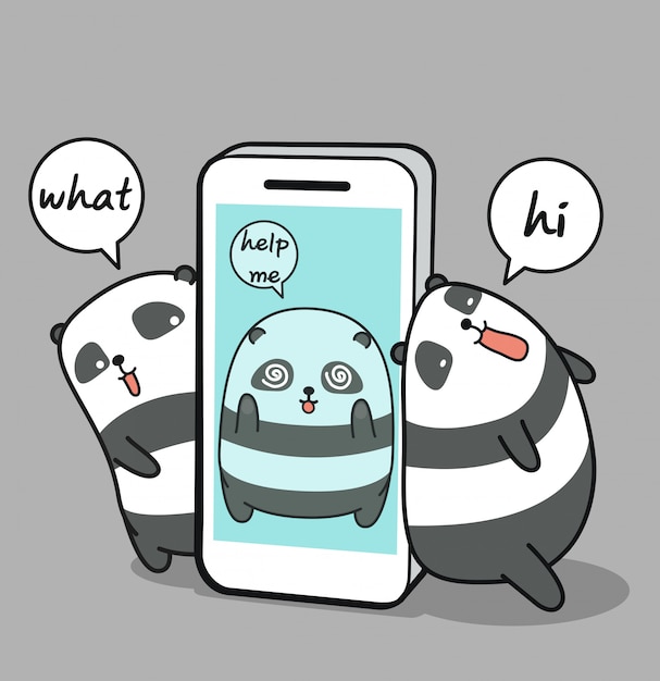 Więzień Panda Kawaii W Telefonie Komórkowym