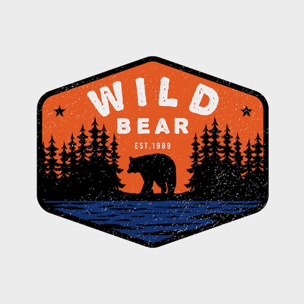 Wild Bear Adventure Vintage Kolorowe Logo