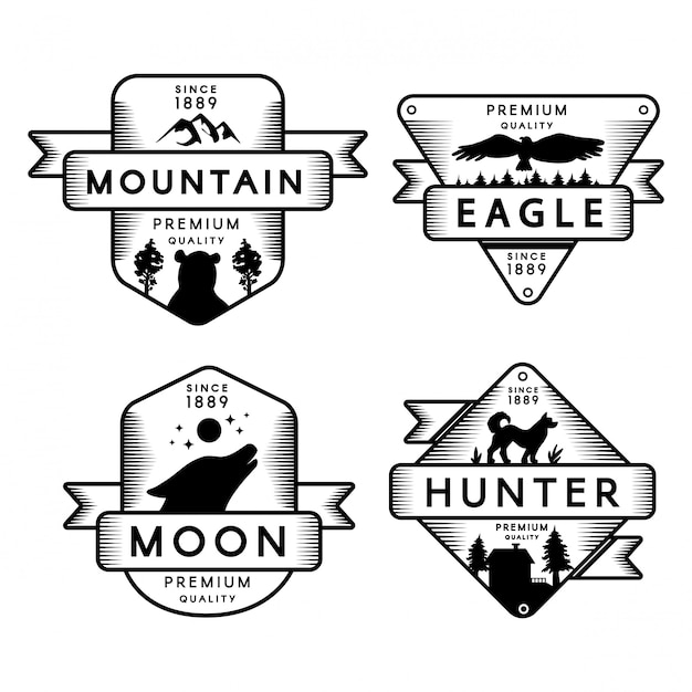 Wild Eagle And Hunter, Moon And Mountain Set Logo