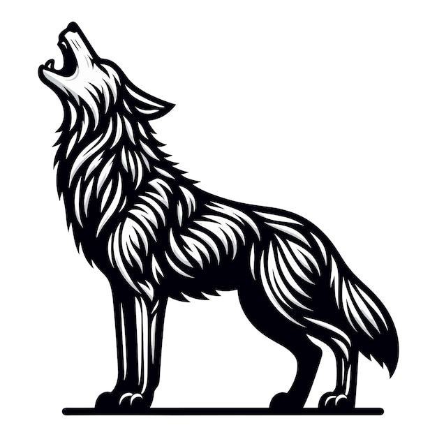 Wild Howling Wolf Dog Full Body Design Wektorowy Ilustracja Szablon Zwierząt Dzikiej Przyrody