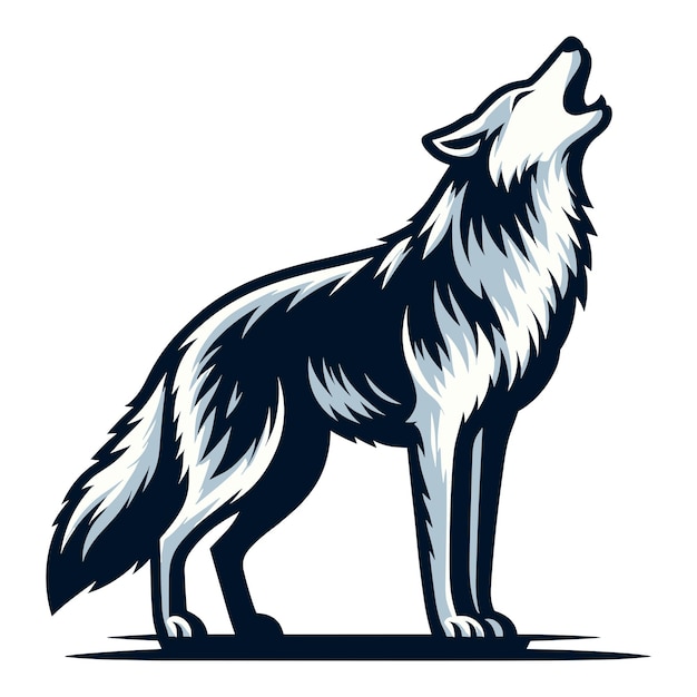 Wild Howling Wolf Dog Full Body Design Wektorowy Ilustracja Szablon Zwierząt Dzikiej Przyrody