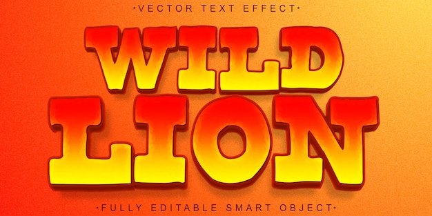 Plik wektorowy wild lion cartoon vector w pełni edytowalny efekt tekstu inteligentnego obiektu