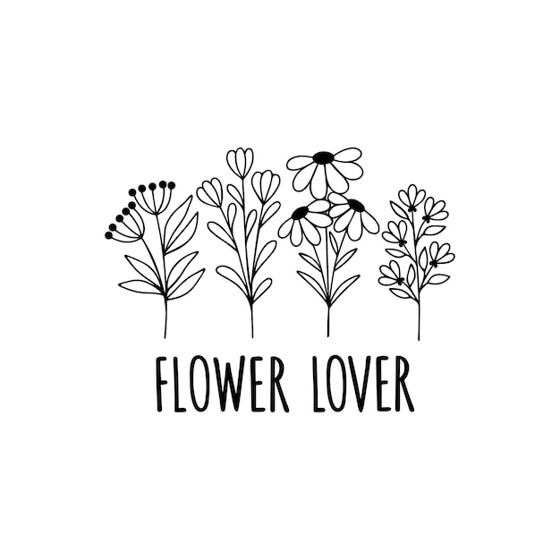 Wildflower Line Art Vector Illustration Kwiat Ogród Elegancja Kolekcja Botaniczna Handdrawn Ilustracja Roślin Ziołowych I łąkowych Na Białym Tle Drukuj Koszulkę Miłośnika Kwiatów