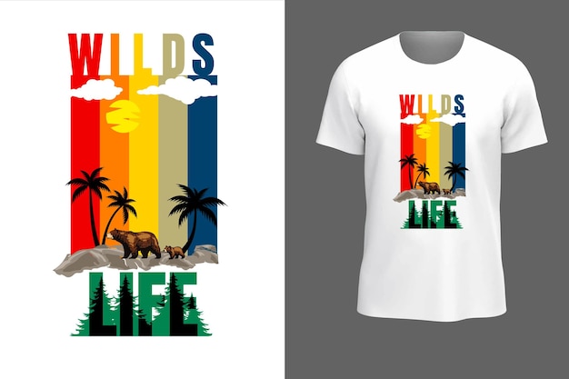 Wilds life wolny wektorowy projekt koszulki