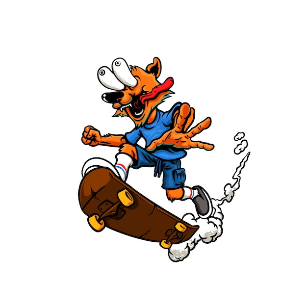 wilk na ilustracji deskorolka