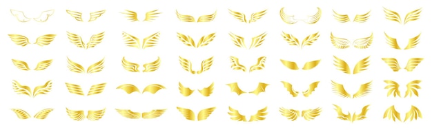 Wings gold icons vector set Nowoczesna, minimalistyczna konstrukcja Prosty zestaw ikon wektorowych skrzydeł do projektowania stron internetowych Ilustracja wektora