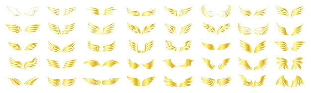 Wings Gold Icons Vector Set Nowoczesna, Minimalistyczna Konstrukcja Prosty Zestaw Ikon Wektorowych Skrzydeł Do Projektowania Stron Internetowych Ilustracja Wektora