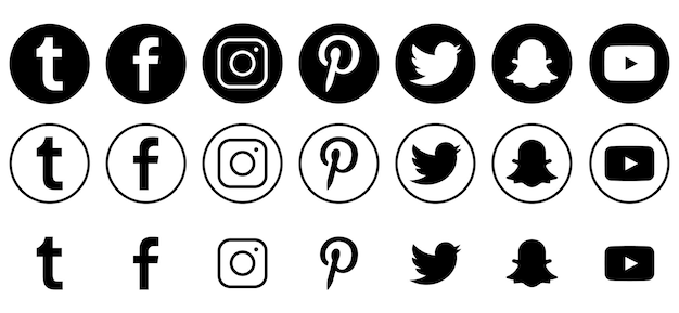 Winnica Ukraina 22 Stycznia 2023 R. Kolekcja Popularnych Logo Mediów Społecznościowych Tumblr Facebook Instagram Pinterest Twitter Snapchat Realistyczny Zestaw Redakcyjny