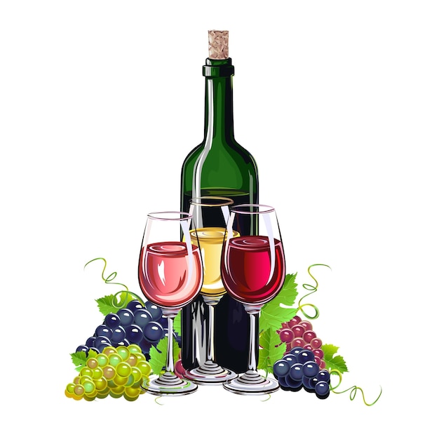 Plik wektorowy wino i winogrona martwa natura