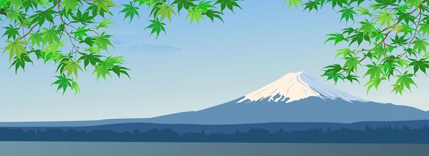 Wiosenne gałęzie na tle góry Fuji Ciepły sezon początek lata Vector