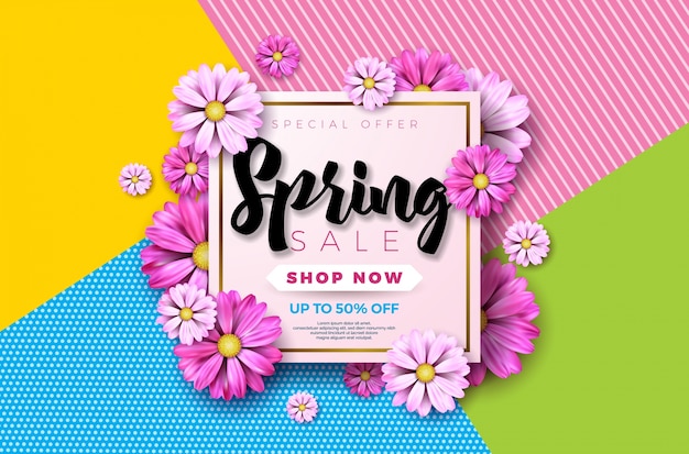 Wiosny Tła Sprzedaży Projekt Z Pięknym Kolorowym Kwiatem