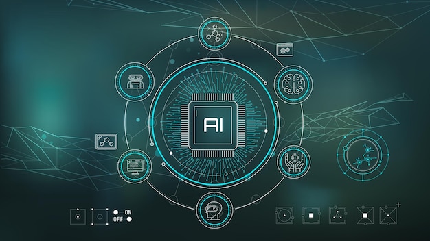 Plik wektorowy wirtualna infografika na temat sztucznej inteligencji, uczenia maszynowego i automatyzacji