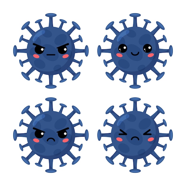 Wirus Kreskówkowy Kawaii. Koncepcja Koronawirusa.