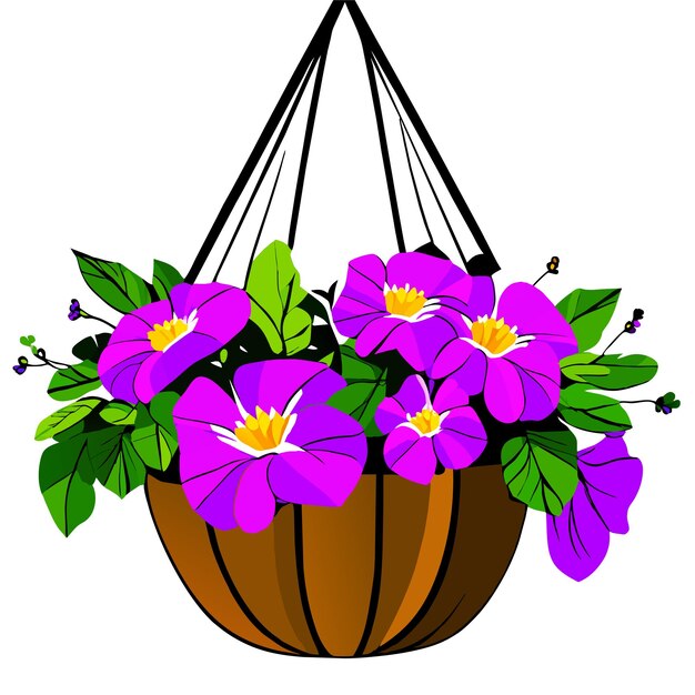 Plik wektorowy wisiący koszyk z kwiatami z ilustracją wektorową petunii