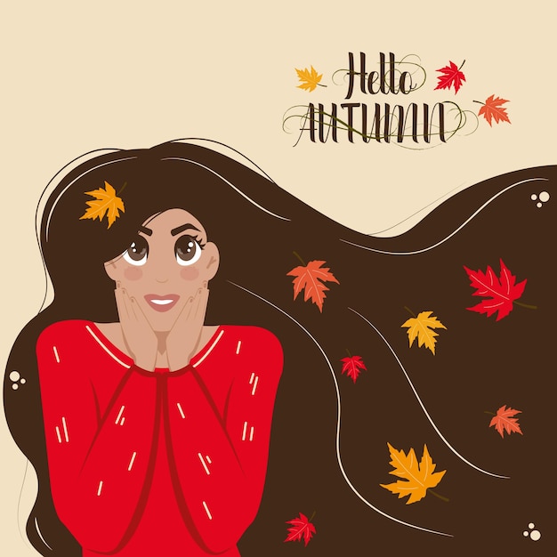 Witaj Jesień Płaski Wektorowy Szablon Transparentu Układ Pocztówki Z Dziewczyną Jesień Kolorowy Horizo