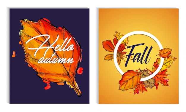 Witam Jesienią Jesienią Typografię Farba Akwarela Fall Leaves Plakat