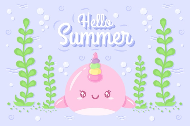 Witam Lato ładny Rysunek Wieloryba Pod Wodą