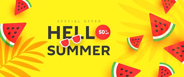 Witam Summer sale banner z dojrzałymi plasterkami arbuza
