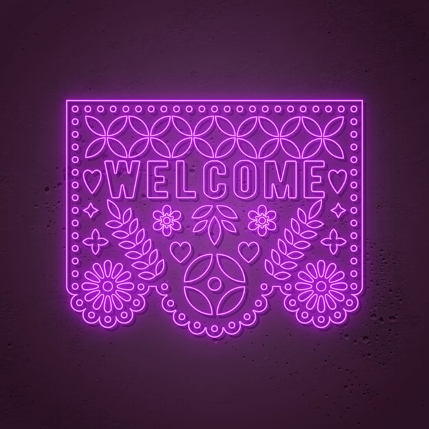 Witamy neonowy znak. Dia de los Muertos - Day of the Dead, meksykański neonowy styl