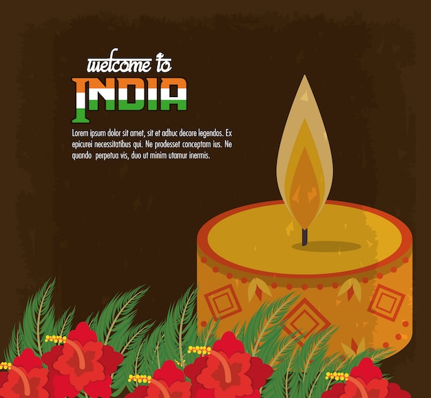 Witamy W India Card Ze świecą I Kwiatami