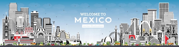 Witamy W Panoramie Meksyku Z Szarymi Budynkami I Błękitnym Niebem