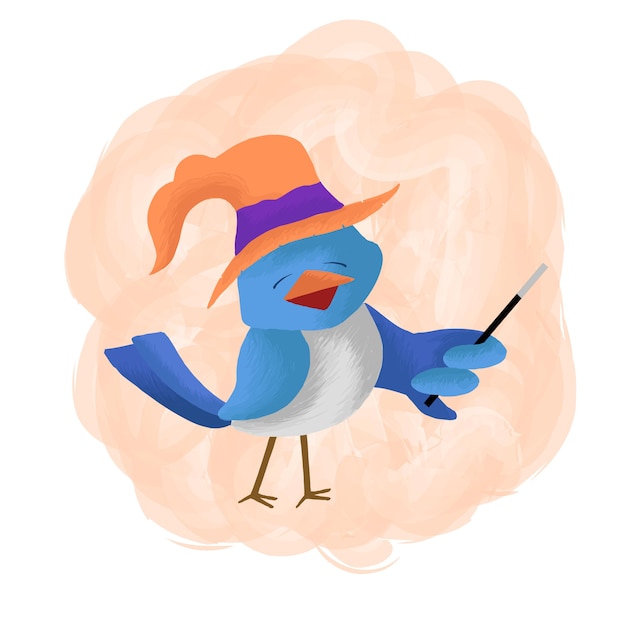 Witch Bird Maskotka Stylu Cartoon.