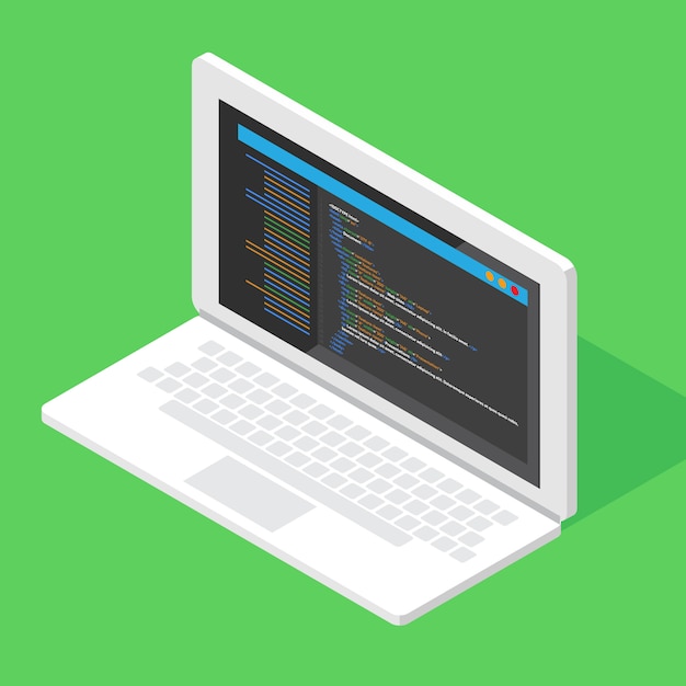 Witryna z kodem HTML. Kodowanie laptopa, koncepcja programowania. ilustracja.