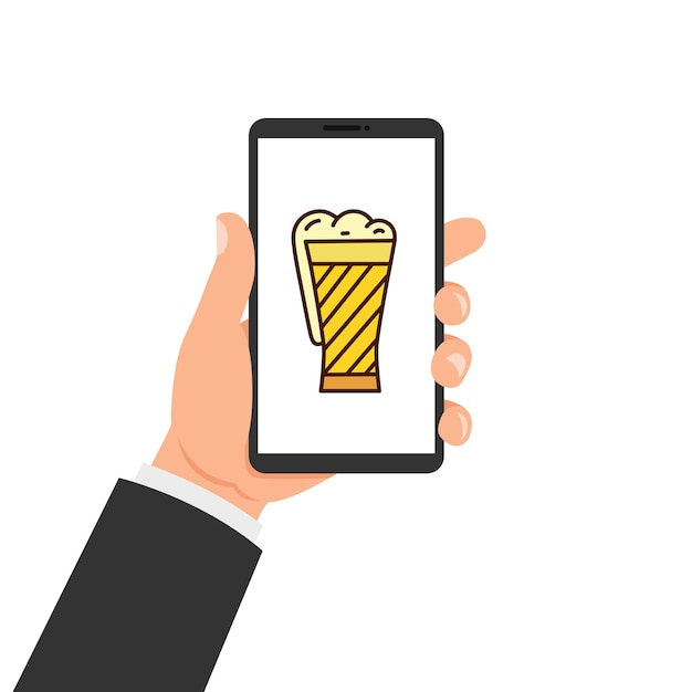 Wiwaty Ręka Człowieka Biznesu Trzymaj Inteligentny Telefon Z Piwem Na Ekranie Płaska Konstrukcja Smartphonexa